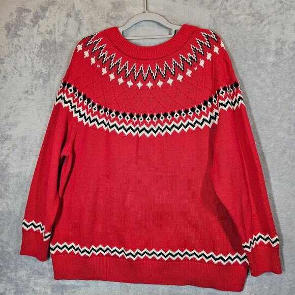 Style & Co Red Fair Isle Knit Sweater 2X Cotton Blend casual office Bold Party - Picture 2 of 12